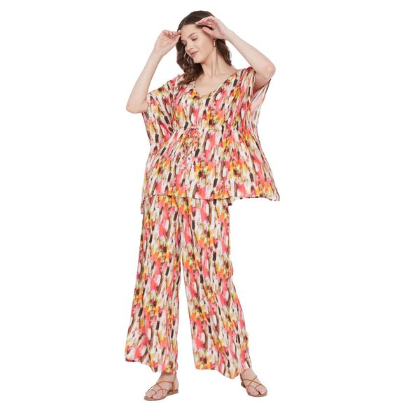 Abstract Printed Cream Color Rayon Co-Ord Set Dress for Women by Gypsie Blu - Picture 6 of 14